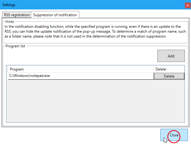 SideBarType-RSSの設定画面