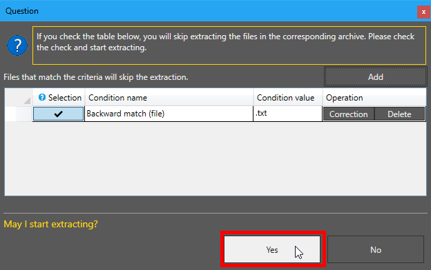解凍開始ボタンを押下